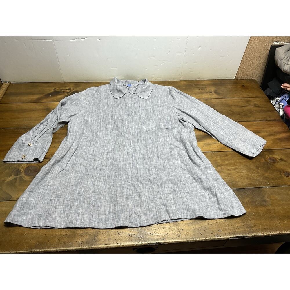 Yuvita Linen Gray Button Up Top Ladies Size Medium Tunic Lagenlook